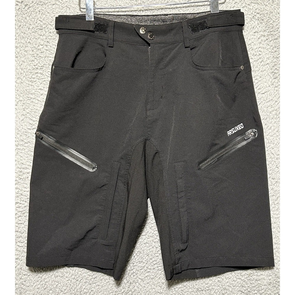Arsuxeo Cycling Mountain Bike Shorts Mens Small MTB Zip Pockets Stretch Black‎